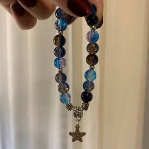 Blue and Black Sparkly Beaded Bracelet with Star Charm